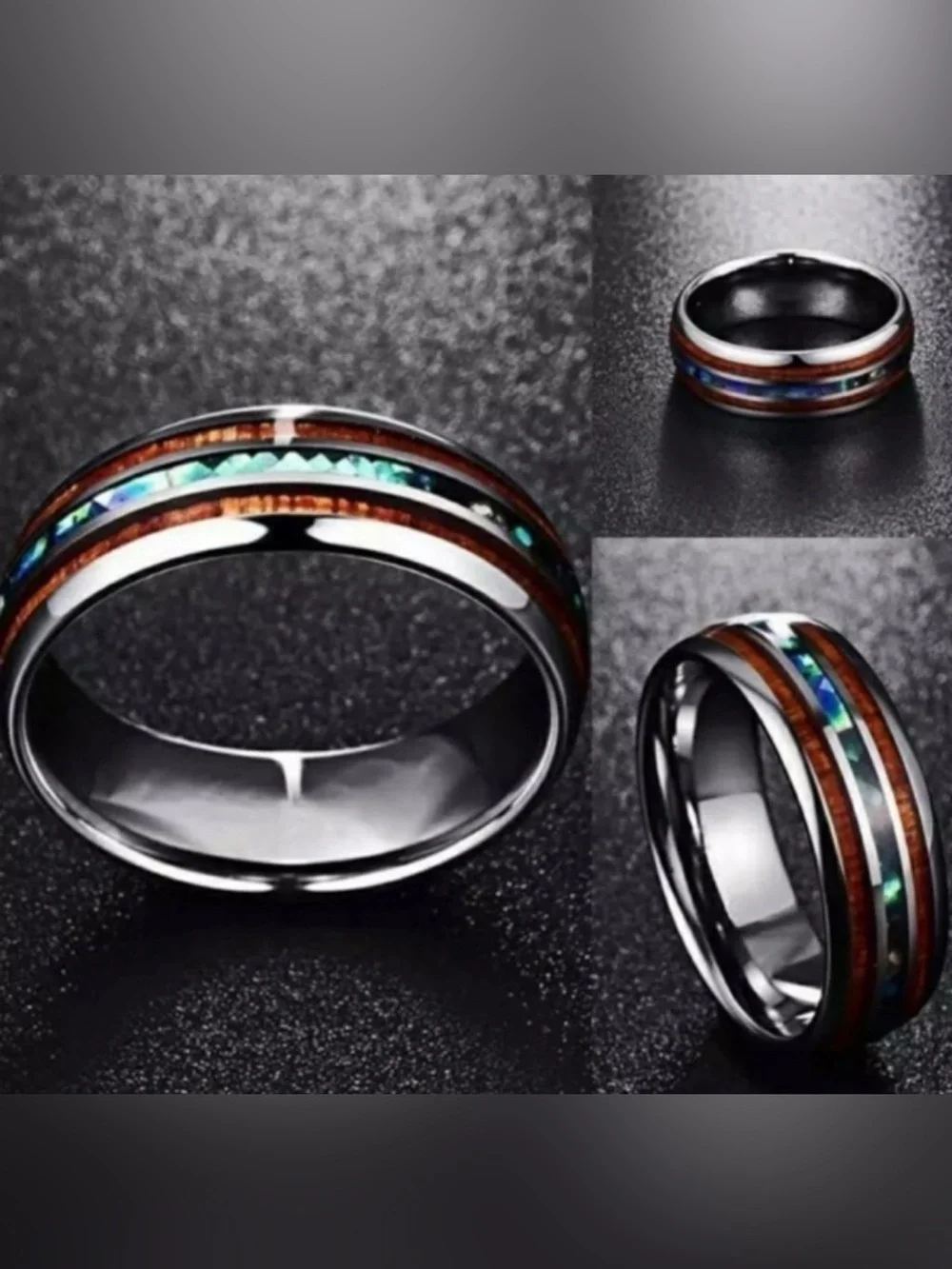 Unisex Tungsten Hawaiian KOA Wood Abalone Ring Size 9 NWOT